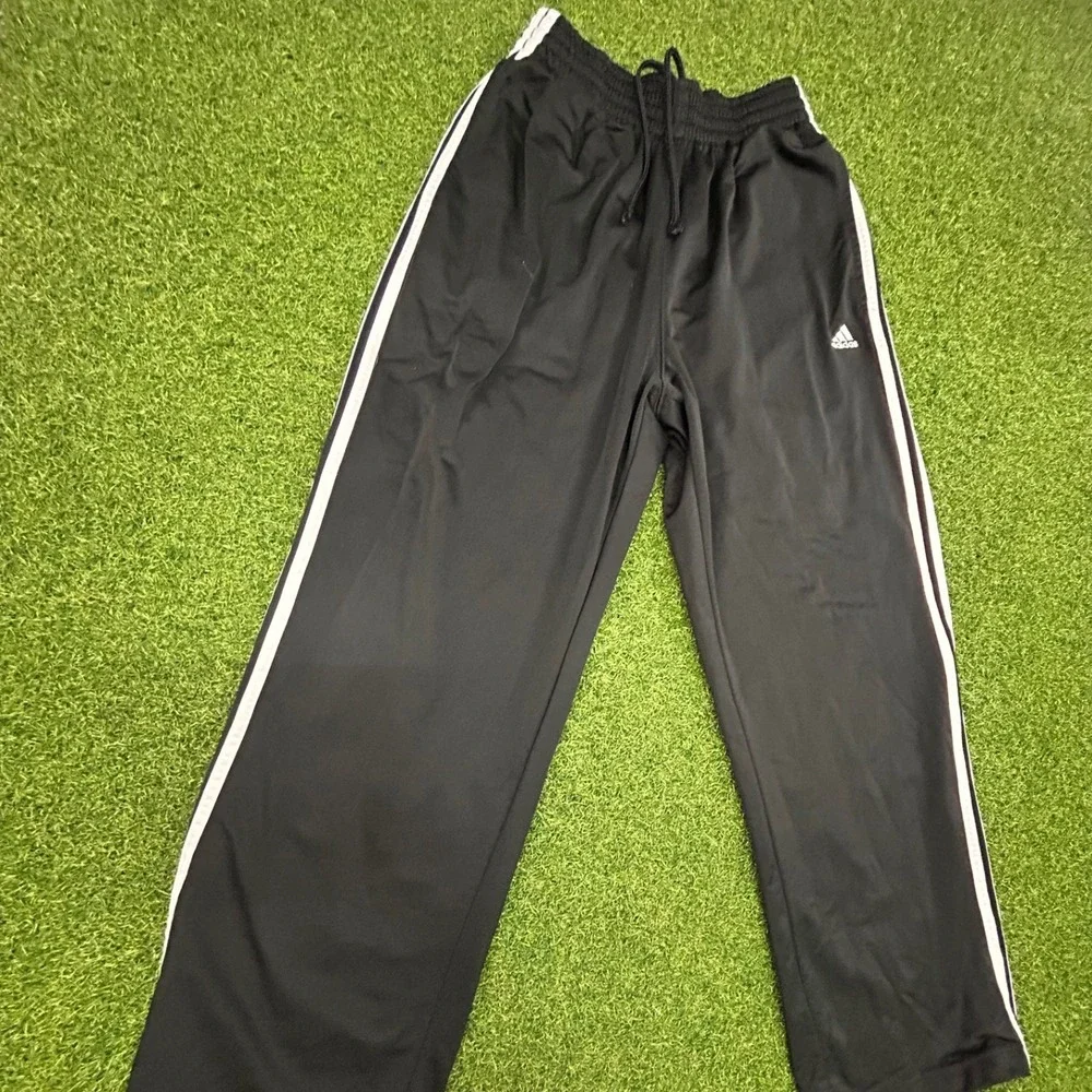 Adidas Mens Black White 3-Stripe Track Pants Wide Leg Athletic Size Medium
